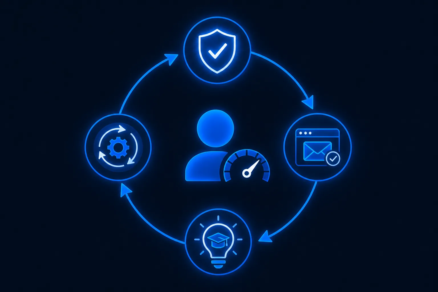 Continuous human risk management loop connecting protection, simulation, training, and adaptation around the user