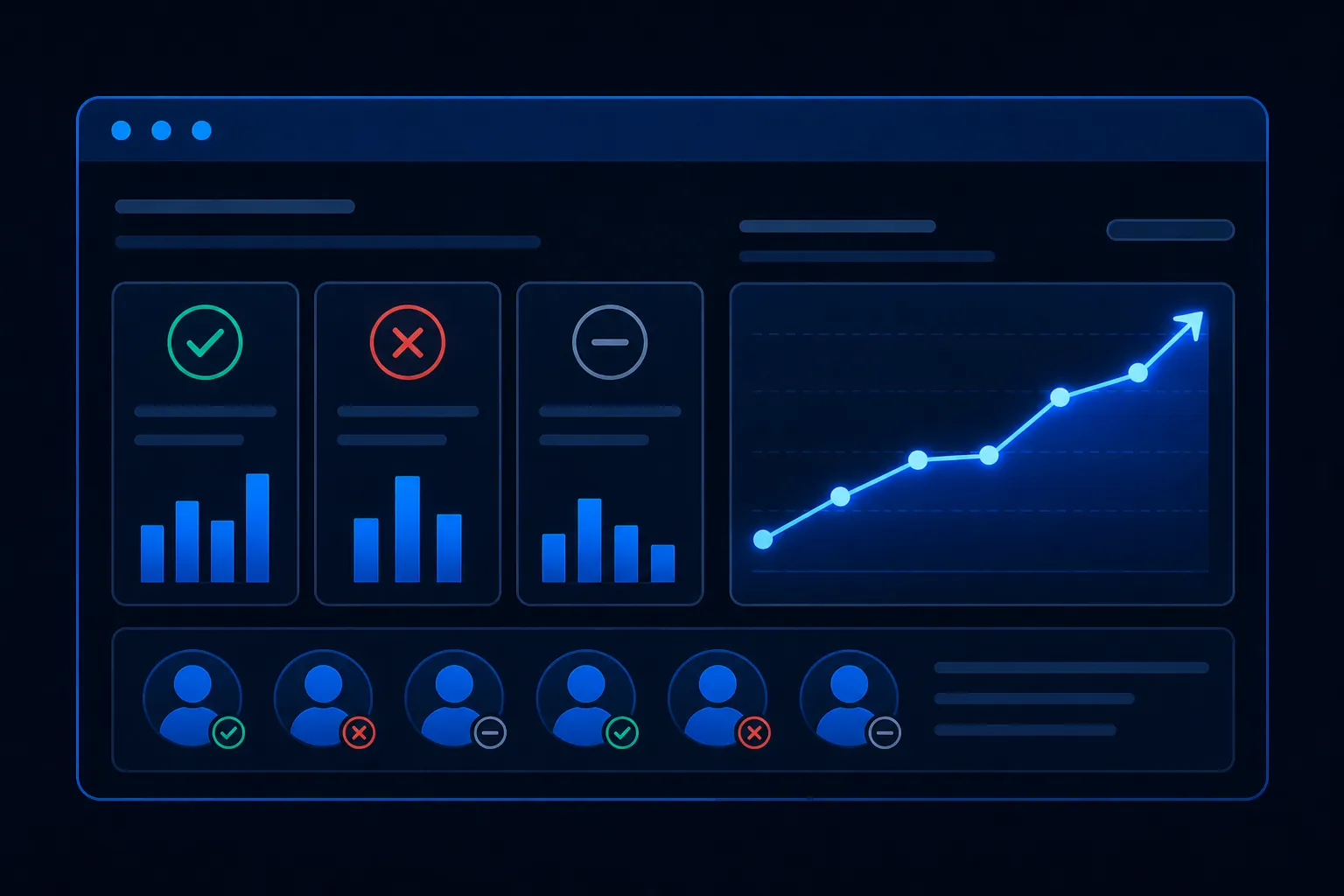 Analytics panel showing simulation pass, fail, and ignore outcomes per employee with behavior improving over time